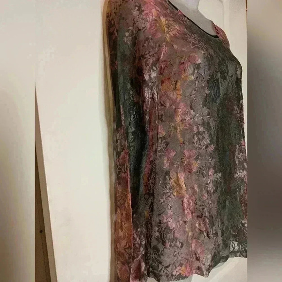 Whimsigoth Colorful Y2K boho ALMOST FAMOUS Burnout long sleeve floral sheer top - Picture 4 of 7